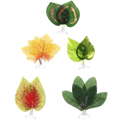 UPKOCH 5pcs Artificial Reptile Plant Decor Leaves Set for Terrarium Habitat, Realistic Faux Leaf Litter Including Perilla, Peony, Maple, for Reptiles and Amphibians