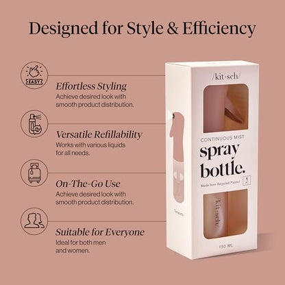 Kitsch Continuous Spray Bottle for Hair – Terracotta, 150ml | Fine Mister Spray Bottle & Water Spray Bottle – Recycled Hair Spray Bottle – Spray Bottles for Cleaning, Styling, & More - color: Terracotta