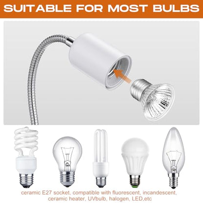 3 Set Reptile Heat Lamp UVA/UVB Turtle Heat Lamp Holder Fixture Clamp Basking Spot Adjustable 50w Full Spectrum Sun Sunbathe Bulb for Turtle Lizard Bearded Dragon Snake Aquarium Amphibian(White)