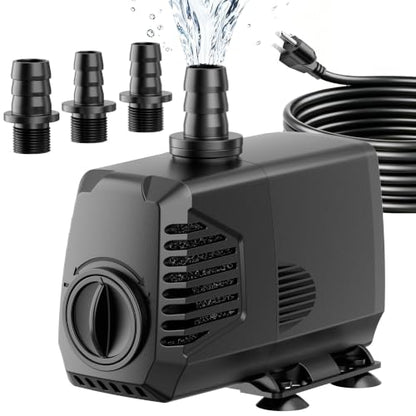 680GPH Submersible Water Pump, Water Fountain (2400L/H, 55W) with 8.5FT High Lift Adjustable & 3 Nozzles & 16.4FT Cord, Ultra Quiet Aquarium Pump for Pond Fountain Waterfall Hydroponics-Q104 - size: 680GPH