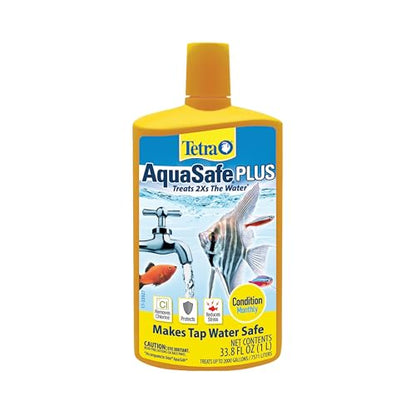 Tetra AquaSafe Plus Water Conditioner & Dechlorinator For Aquarium, 33.8 oz | Treats 2X the Water as Standard AquaSafe, Makes Tap Water Safe, Reduces Fish Stress, Removes Chlorine, Use Monthly - size: 33.8-Ounce