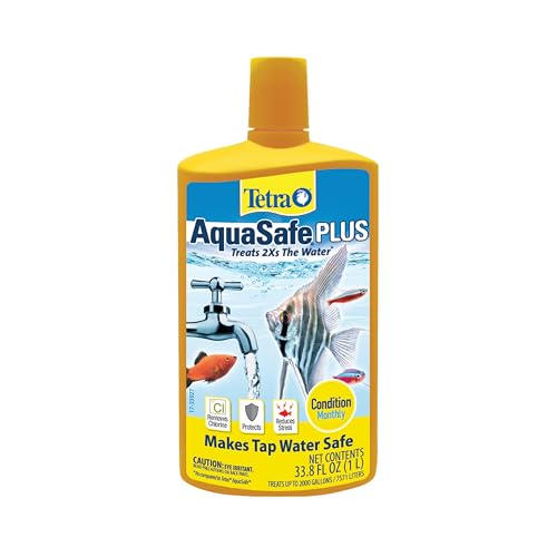 Tetra AquaSafe Plus Water Conditioner & Dechlorinator For Aquarium, 33.8 oz | Treats 2X the Water as Standard AquaSafe, Makes Tap Water Safe, Reduces Fish Stress, Removes Chlorine, Use Monthly - size: 33.8-Ounce