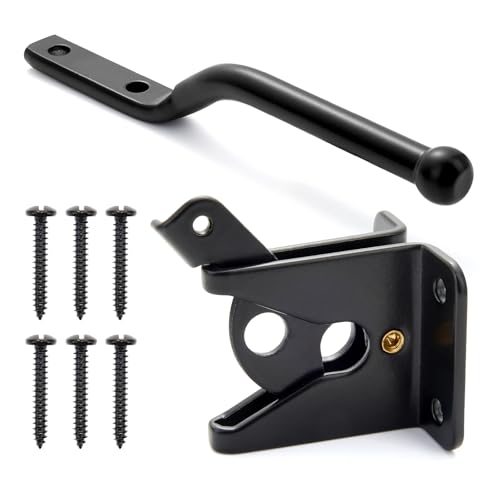 Gravity Gate Latch, Self-Locking Fence Latch, Black | Compact black self-locking gravity latch for wood or metal gates; weather-resistant hardware for garden, yard and pet gates. - size: Lightweight door