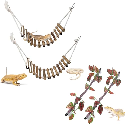VCEPJH Reptile Bridge for Terrarium 2 Pack Wooden Bearded Dragon Climbing Ladder and Reptile Climbing Branch Decor 2 Pcs Bendable Jungle Vine for Gecko Bearded Dragons, Snake,Frogs