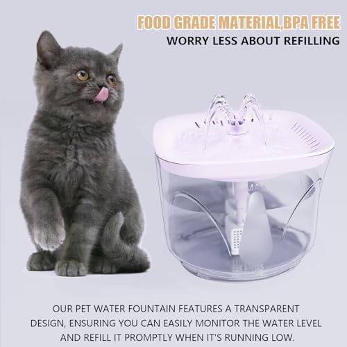 Cat Water Fountain, 2.4L/2.5QT Capacity, White | Ultra Silent Pet Drinking Fountain for Cats and Small Dogs, Indoor Water Fountain, with Replacement Filters