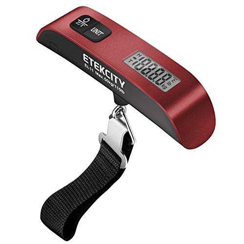 Etekcity Luggage Scale, Digital Weight Scales for Travel Accessories Essentials Suitcases , Portable Handheld Scale with Temperature Sensor, Rubber Paint, 110 Pounds, Battery Included | Travel Essentials, Air Travel, Suitcase, Hanging Hook, Rubber Grip, B