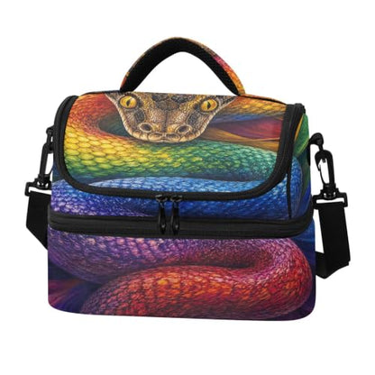 Emelivor Snake Rainbow Insulated Lunch Bag Tote Container for School | 8L Double Deck,Large Lunch Box with Shoulder Strap,Thermal Meal Prep Cooler,Suitable for School Work Picnic Office Travel