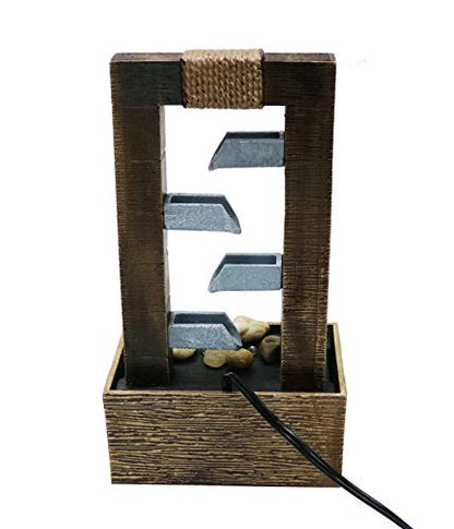 Nature's Mark 10" H 4 Tiered Cascading Tabletop Water Fountain with Natural River Rocks and LED Lights (Power Cord Attached)