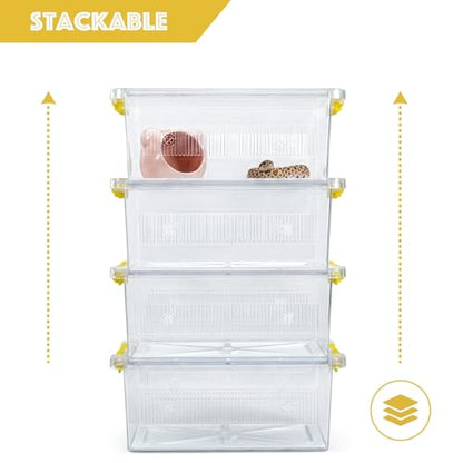4 Pack ABS Reptile Breeding Box with 100 Non-Woven Pads Each – Stackable Reptile Enclosure for Snakes, Lizards & Spiders – Ventilated Hatchling Reptile Terrarium 8.7x4.3x3.9 Inch