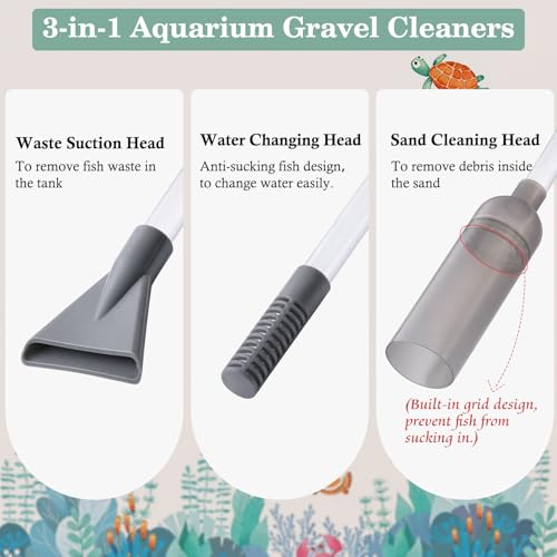 AOZU 3-in-1 Aquarium Vacuum Gravel Cleaner, Adjustable Fish Tank Siphon Cleaner, Aquarium Water Changer and Sand Washer Kit with Hand Siphon Hose & Extension Tube - size: Medium