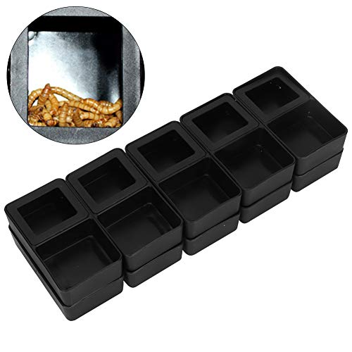 10pcs Reptile Feeder, Mini Double Dish Mealworm Feeder Black Reptile Food and Water Bowl Shelter Hide Bath Toy for Tortoise Gecko Lizard