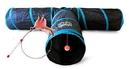 Premium 3 Way Cat Tunnel. Extra Large 12 Inch Diameter and Extra Long. A Big Collapsible Play Toy. Wide Pet Tunnel Tube for Other Pets Too! - color: Black/Blue