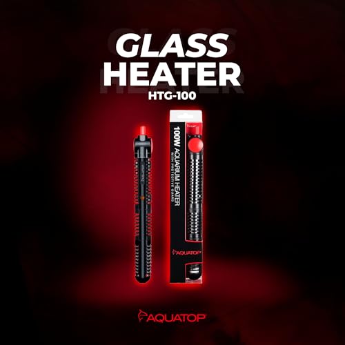 Aquatop 100W Premier Glass Heater with Guard – Submersible for Fish Tanks Up to 25 Gallons – 68-93°F Adjustable Temp – Fresh & Saltwater Use - size: 100 Watts