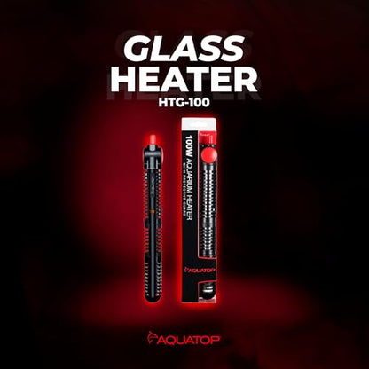 Aquatop 100W Premier Glass Heater with Guard – Submersible for Fish Tanks Up to 25 Gallons – 68-93°F Adjustable Temp – Fresh & Saltwater Use - size: 100 Watts
