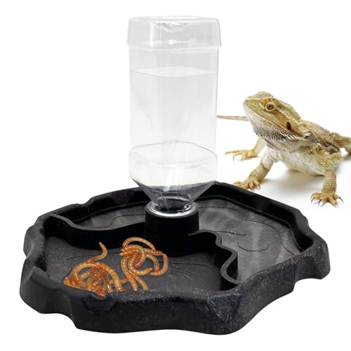 9oz Reptile Water Bottle, Turtle Food and Water Bowl Automatic Feeders Waterer Tortoise Dispenser Bottle Feeding Dish for Lizard Chameleon - color: Black