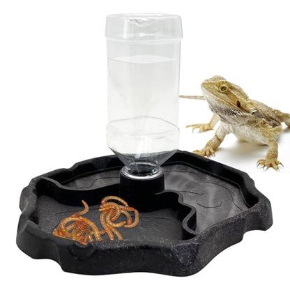 9oz Reptile Water Bottle, Turtle Food and Water Bowl Automatic Feeders Waterer Tortoise Dispenser Bottle Feeding Dish for Lizard Chameleon - color: Black