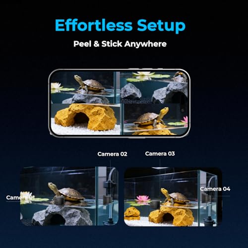 2K HD Turtle Terrarium & Tank WiFi Camera, 140° Wide-Angle Anti-Glare Lens, Night Vision, Two-Way Audio, AI Motion Alerts, 24/7 Recording, Easy Stick-On Install for Pet Turtles