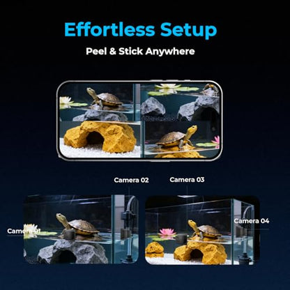 2K HD Turtle Terrarium & Tank WiFi Camera, 140° Wide-Angle Anti-Glare Lens, Night Vision, Two-Way Audio, AI Motion Alerts, 24/7 Recording, Easy Stick-On Install for Pet Turtles