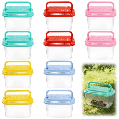 10 Pcs Plastic Terrarium Reptile Carrier Cage, Small Fish Tank | Tarantula Enclosure Snake Breeding Box, Portable Mini Aquarium for Crab Beach Turtle Pets