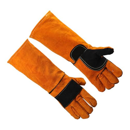 17.6Inches Heat Resistant Welding Gloves, Fire & Heat Proof Fireplace Gloves, Bite & Scratch Resistant, Heavy Duty Leather for Welding/BBQ/Wood Stove/Furnace/Oven/Forge/Animal Handling/Pet Care - size: 17.6 inches