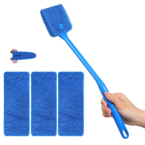 1 Set Fish Tank Scrubber & Aquarium Brush, 5-Sided Sponge Brushes | with Long Handle, Includes 1 Brush with 3 Replacement Sponges, Fish Tank Brushes for Glass Aquariums & Terrariums