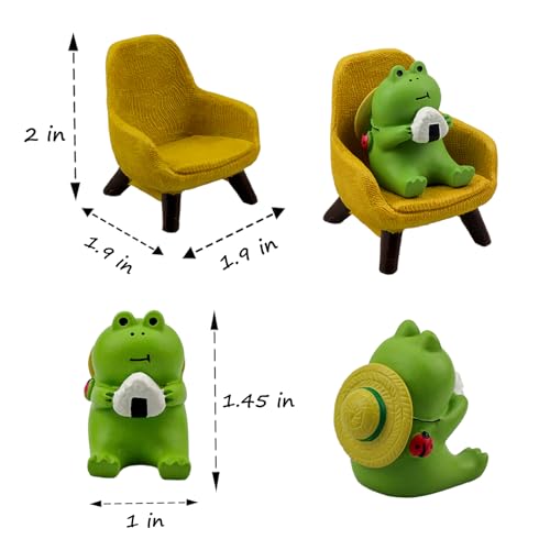 Refintural Miniature Frog Figurines Statue - Cute Frog Sculpture for Outdoor Fairy Garden and Desk Decorations - Adorable Frog Figurine Statue Decor for Plant Shelf Desk Office Bedroom(Yellow Sofa) - color: 06-riceball Frog-sofa-yellow