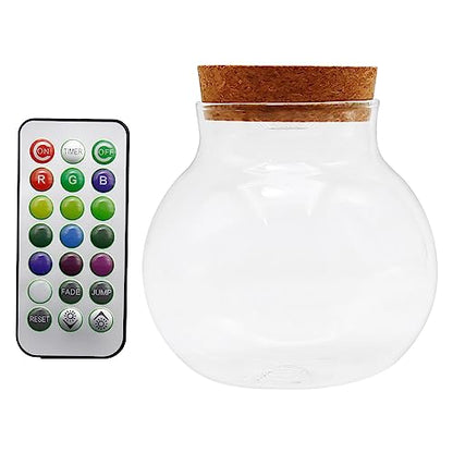 Round Glass with Remote Control LED Lights - for Terrariums, Moss Ball Vases & Home Decor, for DIY Party Mason Jars Crafts Christmas Decoration (S)