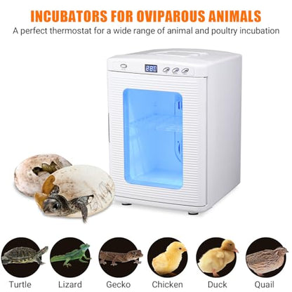 25L Egg Incubator for Hatching Eggs, Digital Reptile Incubator with Intelligent Temperature Control 10–60°C, Portable Chicken Quail Turtle Egg Hatching Incubator with LCD Display, White