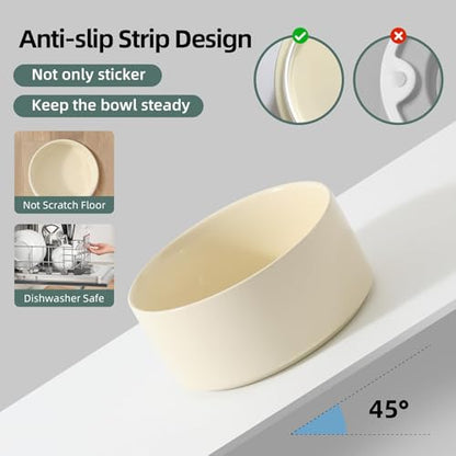 Havniva Raised Cat Bowl 5.1” Elevated Ceramic Cat Food and Water Bowl | Cat Bowls Elevated, Whisker Friendly Cat Bowl, Non-Slip Wood Stand, Food-Grade Ceramic, Wide Opening, Dishwasher Safe - color: Light Yellow, size: Bowl+Tray - 5.1"