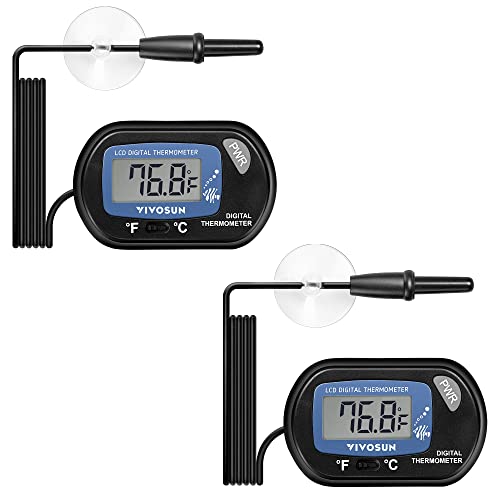 VIVOSUN 2-Pack LCD Digital Aquarium Thermometer | Fish Tank Water Terrarium Temperature with Suction Cup for Turtle - size: 2 packs