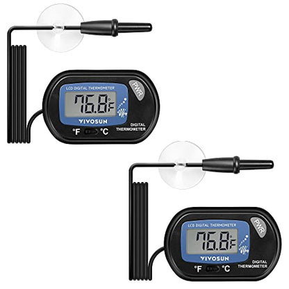 VIVOSUN 2-Pack LCD Digital Aquarium Thermometer | Fish Tank Water Terrarium Temperature with Suction Cup for Turtle - size: 2 packs