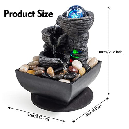 Tabletop Fountain Indoor Waterfall Meditation Fountain Like Layers of Rock Desktop Water Feature Includes Many Natural River Rock LED Lights Rolling Decorative Bubble Balls