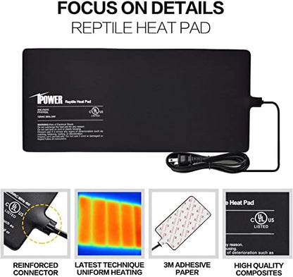iPower Reptile Heat Pad Under Tank Terrarium Warmer Heating Mat for Turtle, Lizard, Frog, Snake, Reptile, and Other Small Animals, 8X18 Inch, 24W, 2 Pack - size: 8 X 18 Inch, style: 2 Pack