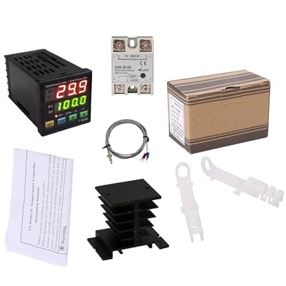 PID Temperature Controller Meter Indicator, Jaybva Digital Universal Thermostat C and Fahrenhe F Display SSR and Alarm Output 40A Solid State Relay and Thermocouple Probe Heat Sink Included - color: PID+40A SSR+Heat Sink+K Sensor