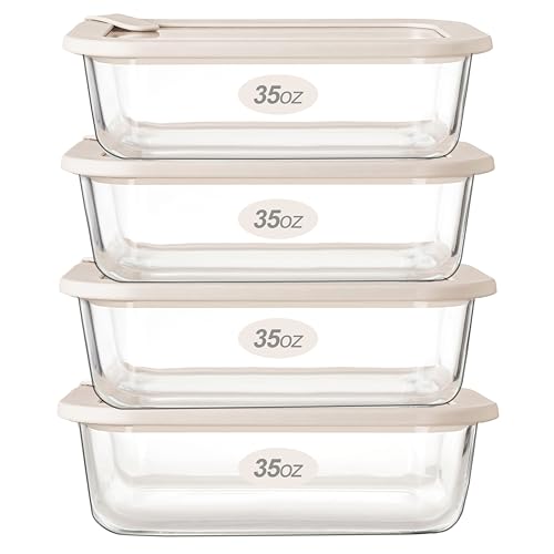 Glass Food Storage Containers with Glass Lids, Microwave Safe Food Container Set, Airtight Food Container Set, LeakProof, 100% Plastic Free, White Color, 4pack - color: ‎Ivory White -4s