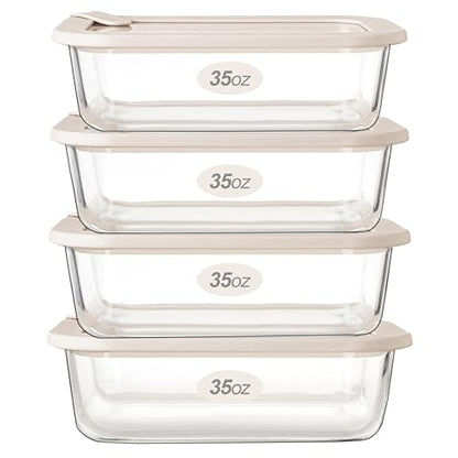 Glass Food Storage Containers with Glass Lids, Microwave Safe Food Container Set, Airtight Food Container Set, LeakProof, 100% Plastic Free, White Color, 4pack - color: ‎Ivory White -4s