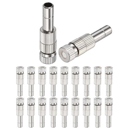 M METERXITY 20-Pack Brass Misting Nozzles, 0.012"/0.3mm Orifice Mister Replacement Heads with Filter Mesh for Cooling System/Landscaping/Humidification, 6mm Low-Pressure Fog Sprayer Nozzle - size: 0.012"/0.3mm, style: with Filter Mesh