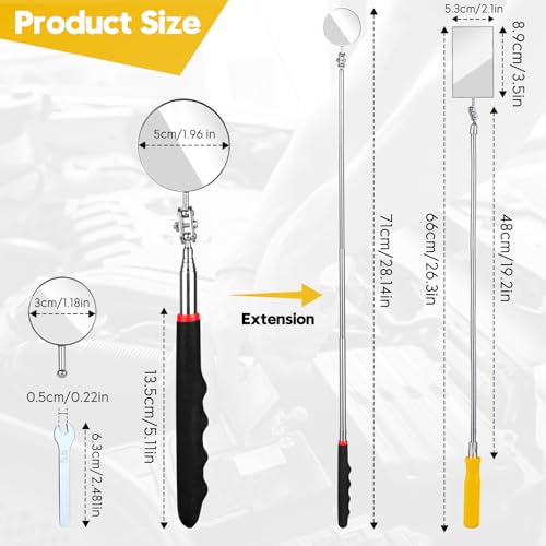 Telescoping Inspection Mirror Set – 360° Viewing for Auto & Home Use | Telescoping Rod & Bendable Rod, 360° Swivel Mirror, Round & Square Heads, 4 Replaceable Mirrors, Storage Bag Included