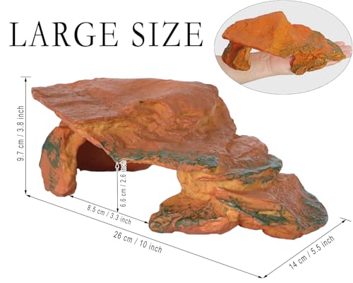 Reptile Rock Hide Cave Hiding Place, Rock Basking Platform,Great for Lizards,Snakes,Turtles,Geckos,Frogs,Amphibians,Small Animals - Lagrge Size(Yellow-Orange)