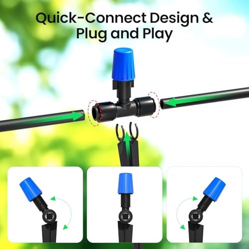 MIXC 65FT Greenhouse Watering System- Quick Efficient Connector Hanging Plant Watering System Automatic Mist Irrigation Kit with 1/4" Blank Tubing and Misting Nozzles - size: 65FT(Updated)