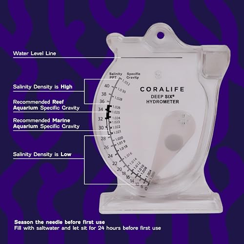 Coralife Deep Six Hydrometer for Aquarium Fish Tank Salinity | Salinity meter with easy-read scale, ±0.001 accuracy, bubble-resistant specific gravity hydrometer