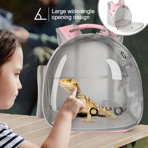 Hamster Backpack Carrier, Bearded Dragon Carrier Backpack with Clear Bubble Window,Small Animal Travel Backpack for Hedgehog Rat,Chameleon,Rabbit,Sugar Glider,Airline Approved (Pink, Backpack) - color: Pink