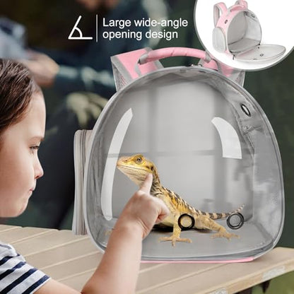 Hamster Backpack Carrier, Bearded Dragon Carrier Backpack with Clear Bubble Window,Small Animal Travel Backpack for Hedgehog Rat,Chameleon,Rabbit,Sugar Glider,Airline Approved (Pink, Backpack) - color: Pink