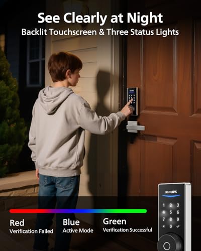 Philips Wi-Fi Smart Door Lock, Fingerprint Door Lock | APP Remote Unlock, Alexa Google Voice, 100 User Codes, Anti-Peep, Backlit Touchscreen, Waterproof, Includes 8 Batteries - color: Satin Nickel