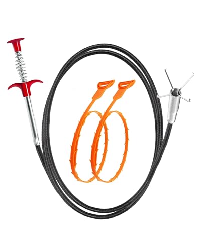 4-Piece Drain Cleaning Kit, 33-Inch 4-Claw Grabber & 20-Inch Hair Snakes | Deep-Clog Grabber • 3 Surface Hair Removers • Flexible And Reusable • For Sinks, Showers, Bathtubs And Kitchen Drains - style: 33 IN