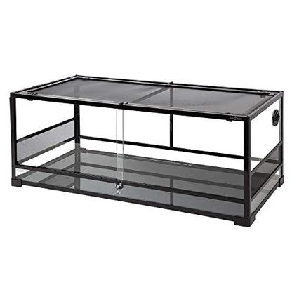 REPTI ZOO 67Gallon Reptile Large Terrarium Upgrade Glass Front Opening Tank Sliding Door with Screen Ventilation Reptile Terrarium About 48" x 18" x 18"(Knock-Down) - color: Reptile Terrarium - Sliding Door