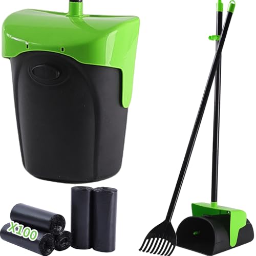 ienjoyed 43" Tall Pooper Scooper Large Swivel Bin & Rake with 100 Waste Bags,Heavy Duty Dog Pooper Scooper for Dogs, Long Handle Poop Scooper with Lid for Yard, Grass, Gravel (Green) - color: Green(43" Tall)