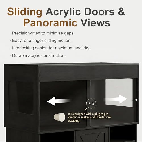 120 Gallon Reptile Tank with Stand,4x2x2 Reptile Enclosure | Snake Enclosure with Outlets,Cabinet,Sliding Door,Reptile Terrarium Bearded Dragon Tank for Lizards,Geckos Black CAGE008B
