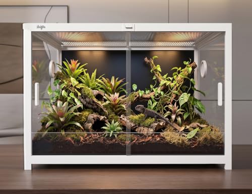 48 Gallon Reptile Tank, Leopard Gecko Reptile Enclosure Front Sliding Door | Stackable ventilation reptile terrariums Tank anti-escape locks and no-fingerprint handles humidification atomization - color: White, size: 48 Gallon