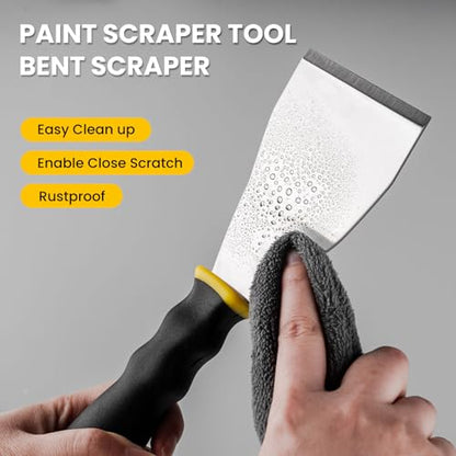 Mister Rui 3" Heavy Duty Bent Scraper, Hammer End with Pole Socket | 3" stainless bent scraper, curved blade. Anti-slip rubber handle. Hammer end fits pole. For paint removal & floor cleaning - color: Yellow